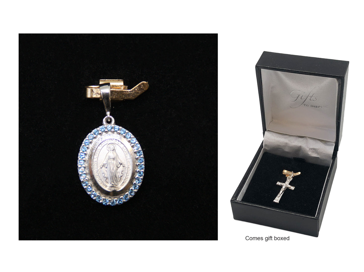 Sterling Silver Miraculous With Stones Medal 19MM