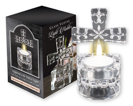 H W font/tea light Glass cross