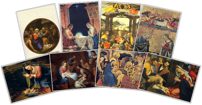 10 pack of assorted classic traditional Christmas art.