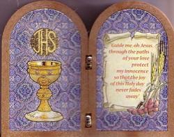 First Communion Bi-fold Plaque Wood-look Plastic