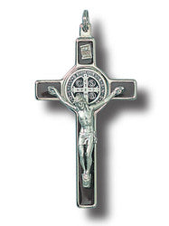 St Benedict Crucifix - Metal & Brown Enamel Inlay - 8 x 4.5cm