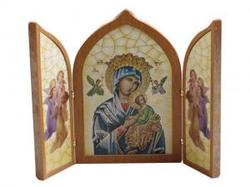 Our Lady of Perpetual Help Tri-fold Plaque Wood-look Plastic - 23 x 17cm