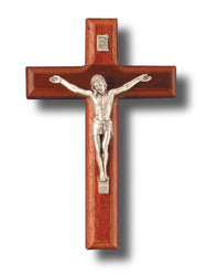 Beechwood Wall Crucifix with Metal Corpus - 15 x 9.5 cm