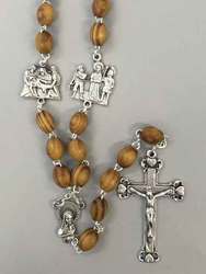 Stations of the Cross Beads - Wooden beads for Our Father, Hail Mary, Glory Be and 14 Metal Stations plaques, with Ornate Crucifix