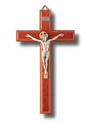 Beechwood Wall Crucifix with Metal Corpus - 23 x 12.5cm