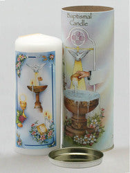 Baptism Pillar Candle in Tin Holder