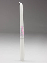 Baptismal Taper Candle - Pink - Baby in cradle motif - 23 cm