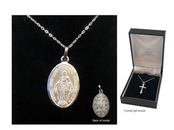 Miraculous Medal Sterling Silver 1.5 x 1.5 cm on Chain
