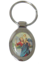 St Christopher Metal Keyring Oval