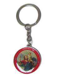 St Christopher Metal Keyring Round - Protect Me
