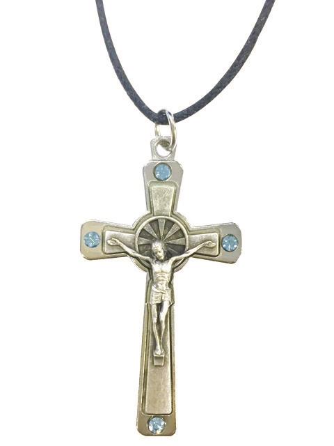 Crucifix Blue Stones on cord
