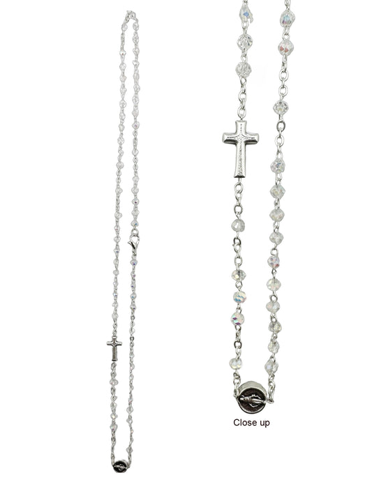Rosary Necklace Chrystal White