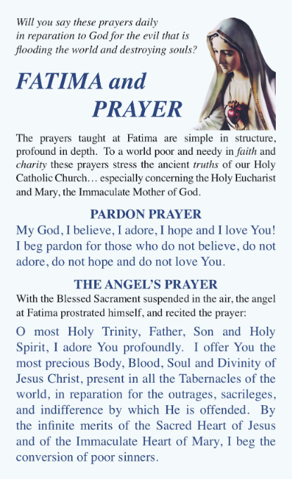 Fatima Prayers Card