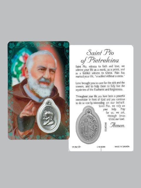 Padre Pio Laminated Card and Medal
