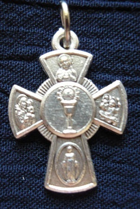 Communion Medal Cross 22mm x 17mm, Silver Tone