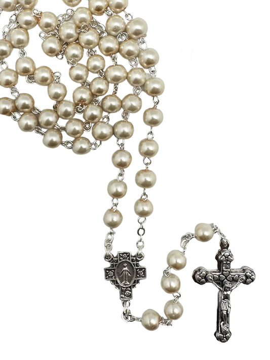 White Rosary Imitation Pearl