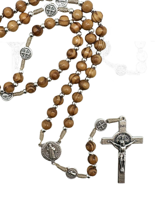 St Benedict Olive Wood Cord Rosary
