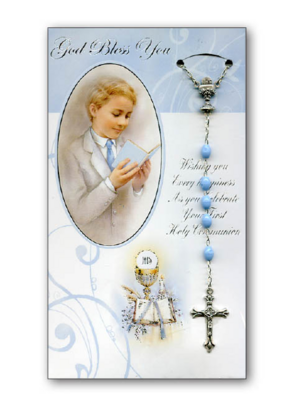boy 1st communion card Rosary