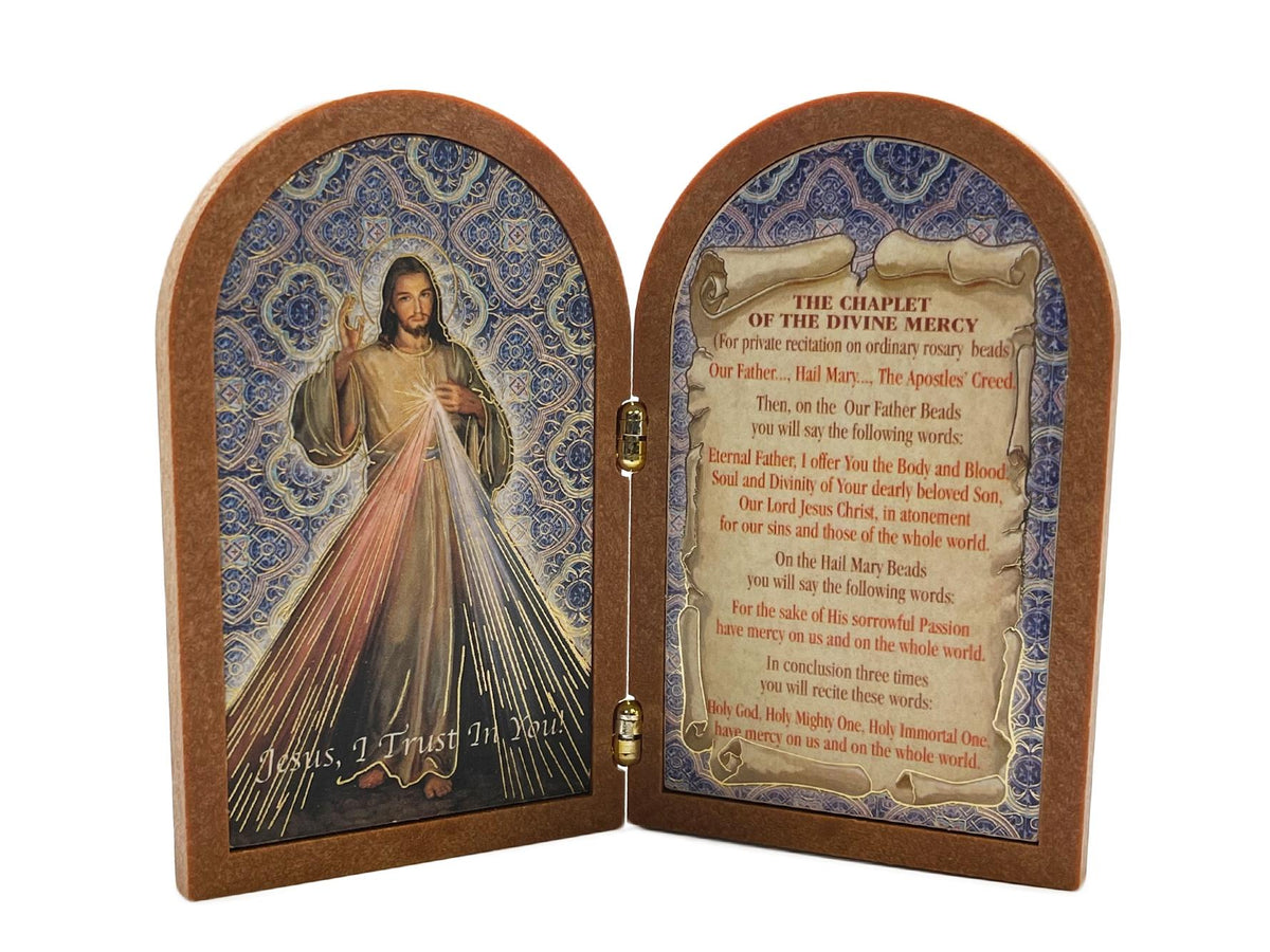 Divine Mercy Bi-fold Plaque Wood-look # chaplet prayer and Divine Mercy Image