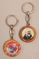 Padre Pio & St Christopher Wooden Keyring