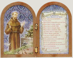 St Francis Bi-fold Plaque Wood-look Plastic