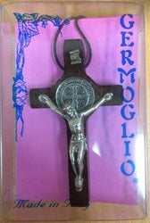 St Benedict Crucifix on Nylon Cord - Dark Wood & Metal - 8 x 4.5 cm