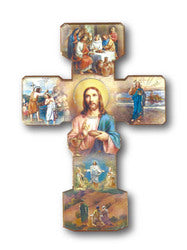First Communion Cross Wood-look Gold Edged