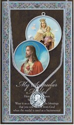 Pewter Scapular Medal of Carmel with Stainless Steel Chain and Holy Card