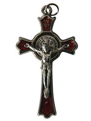 St Benedict Crucifix Red Enamel Inlay - 6cm x 3cm