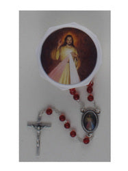 Divine Mercy Rosary Beads Red Glass in Plastic Box