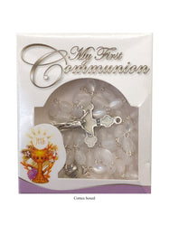 First Communion White Imitation Mother of Pearl Rosary Beads