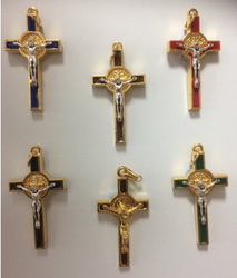 Saint Benedict Crucifix Gilt & Enamel 4 x 2cm - Assorted Colours