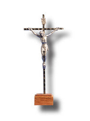 Standing Metal Crucifix Wood Base - 16 x 7cm