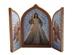 Divine Mercy Tri-fold Plaque Wood-look Plastic