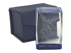 St Michael Laser Crystal Block - 6 x 4 x 4cm