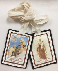 Brown Felt Scapular and Leaflet - White Cord