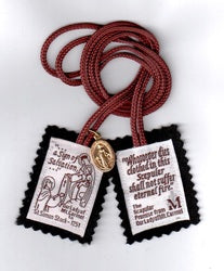 Brown Wool Scapular and Leaflet - Gilt Miraculous Medal on Cord