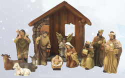 Nativity 11 Piece Set Resin (4 - 9cm pieces) and Stable (18 x 20cm)
