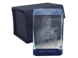 St Therese Laser Crystal Block - 6 x 4 x 4cm