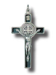 St Benedict Crucifix - Metal & Black Enamel Inlay - 8 x 4.5cm