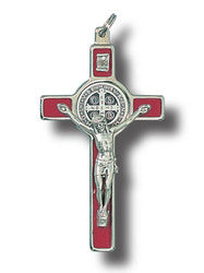 St Benedict Crucifix - Metal & Red Enamel Inlay - 8 x 4.5cm