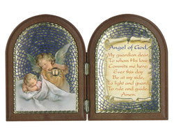 Angel of God with Baby Bi-fold Plaque Wood-look Plastic