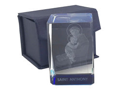 St Anthony Laser Crystal Block - 6 x 4 x 4cm